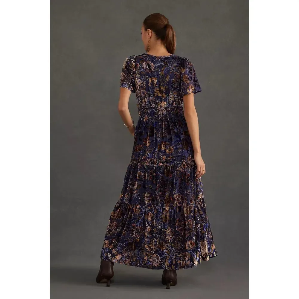 Anthropologie The Somerset Maxi Dress Velvet Devore Bohemian Witchy Medium MP